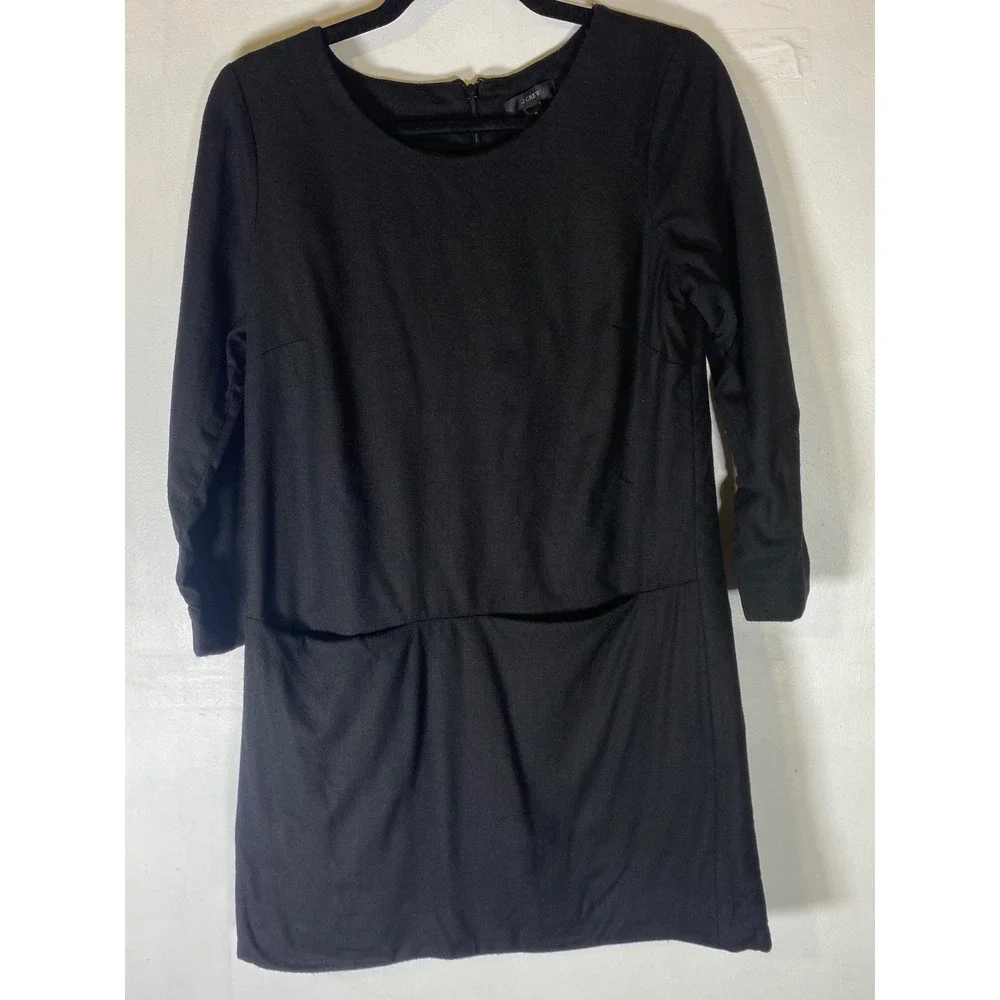 J.Crew 4 Black Shift Dress 3/4‎ Sleeve Pockets Career Minimalist Preppy Academia